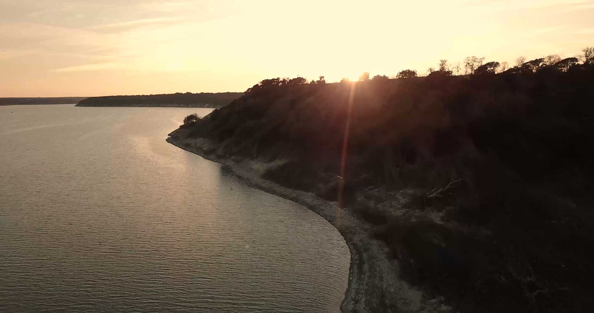 The Enclave at Lake Belton aerial footage at sunset. Rancho Lago
